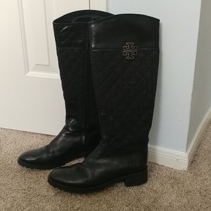 Tory Burch gray black riding boots size 10